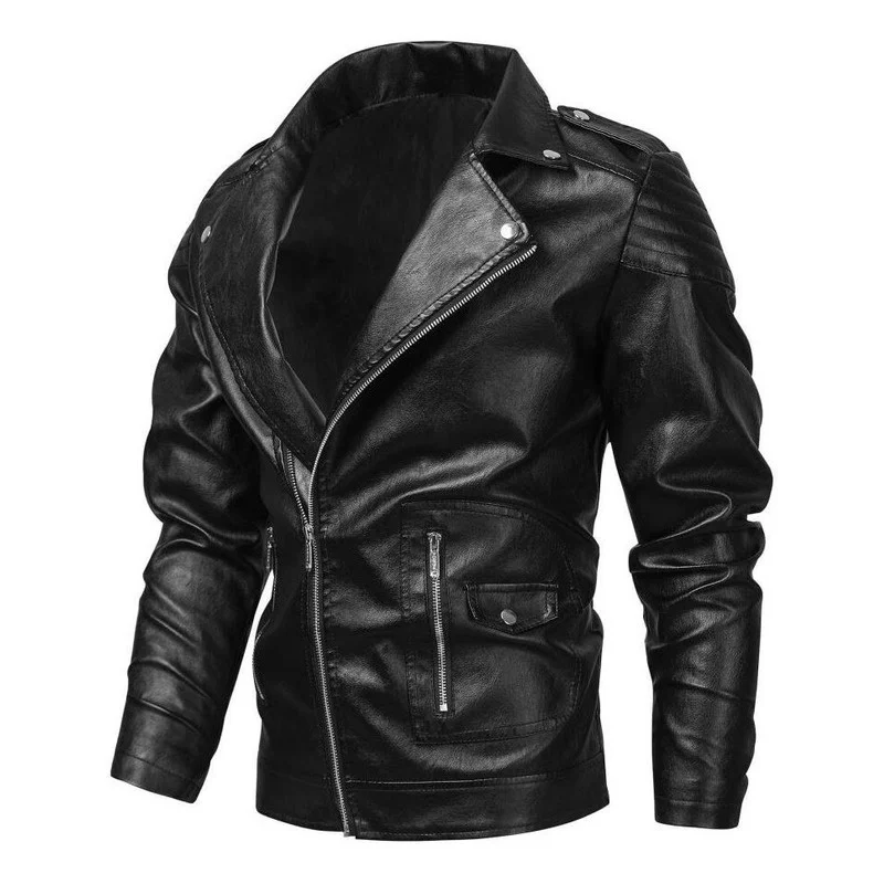 

MJNONG Men Autumn Brand New Causal Vintage Leather Jacket Coat Men Spring Outfit Design Motor Biker Pocket PU Leather Jacket Men