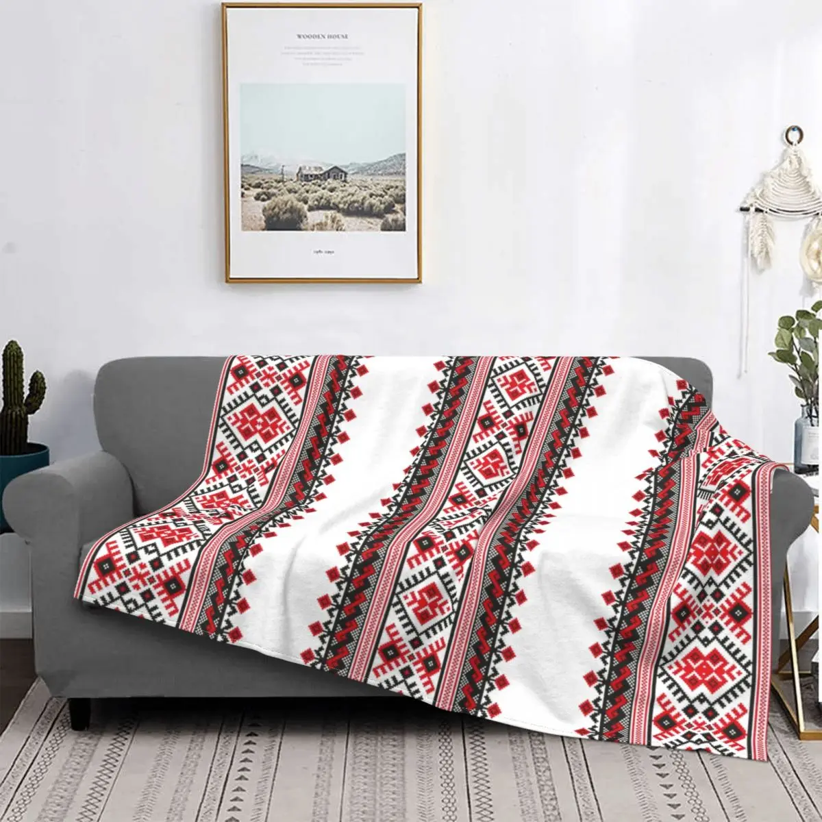 

Ukraine Vyshyvanka 3D Printed Embroidery Blankets Warm Flannel Bohemian Geometric Throw Blanket for Bed Travel Rug Piece Queen