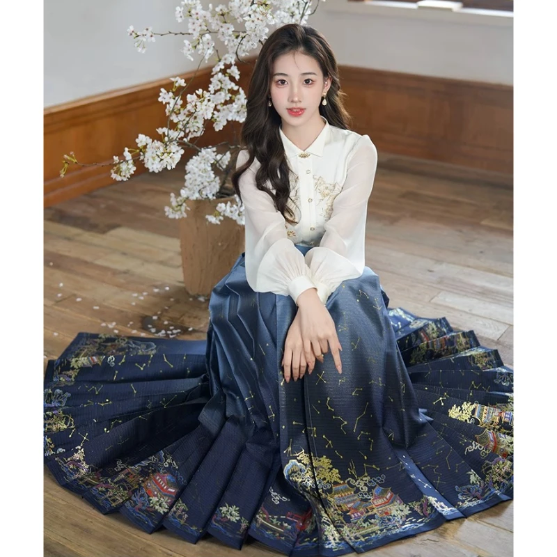 Оригинальный комплект платья в китайском стиле Hanfu с лицом лошади женская новая