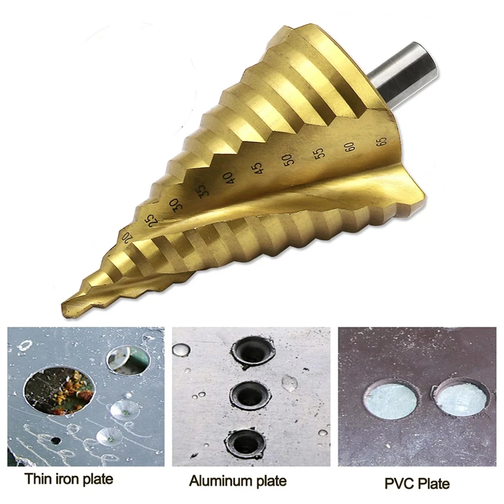 

1PC Step Drill Bit 6-65mm Large Titanium Coated Step Drill HSS Spiral Groove Pagoda Hole Cutter Power Tools Parts
