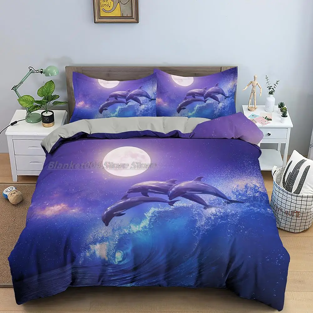 

3D Duvet Cover Sets Quilt Covers Comforter Cover Set Dolphin Bedding Set King Queen Full Double Single Size Bed Linens