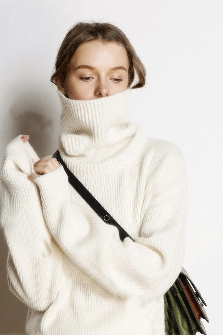

New 2023 Women's Turtleneck Sweater Loose Pullover Lazy Woolen Korean Version Bottom Knit Thick Cashmere Sweater