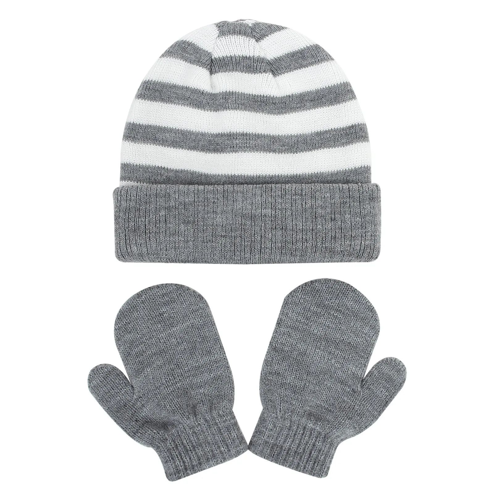 

Stripe Hat Two-piece Sets Glove Hat Knitted Riding Windproof Winter Scarf Gloves Earmuff Set Women Gloves Scarf Set for Girls