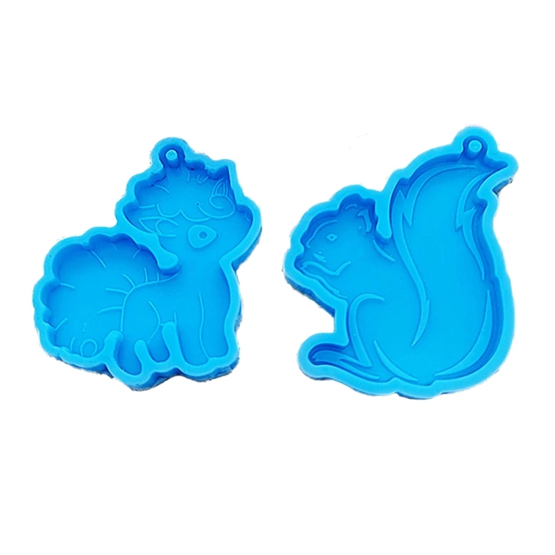 

R3MC 2x Animal Resin Mold Lovely Fox Squirrel Silicone Mold Resin Keychain Mold Epoxy Casting Mold for Jewelry Pendant Making