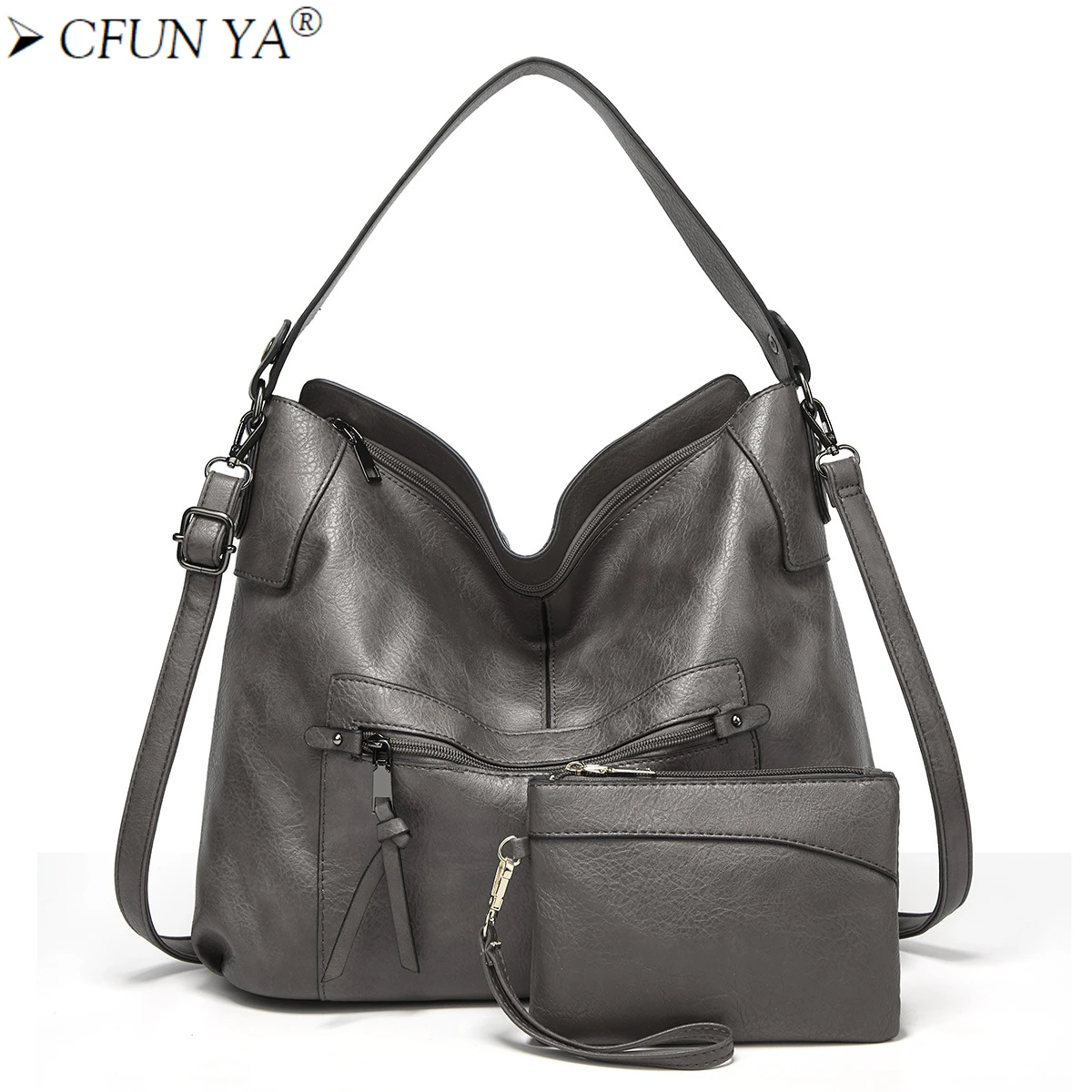 

CFUN YA Luxury Vintage Tote Women's Bag Soft Leather Shoulder Crossoby Bag Large Female Handbag Trend Lady Messenger Pack Purse