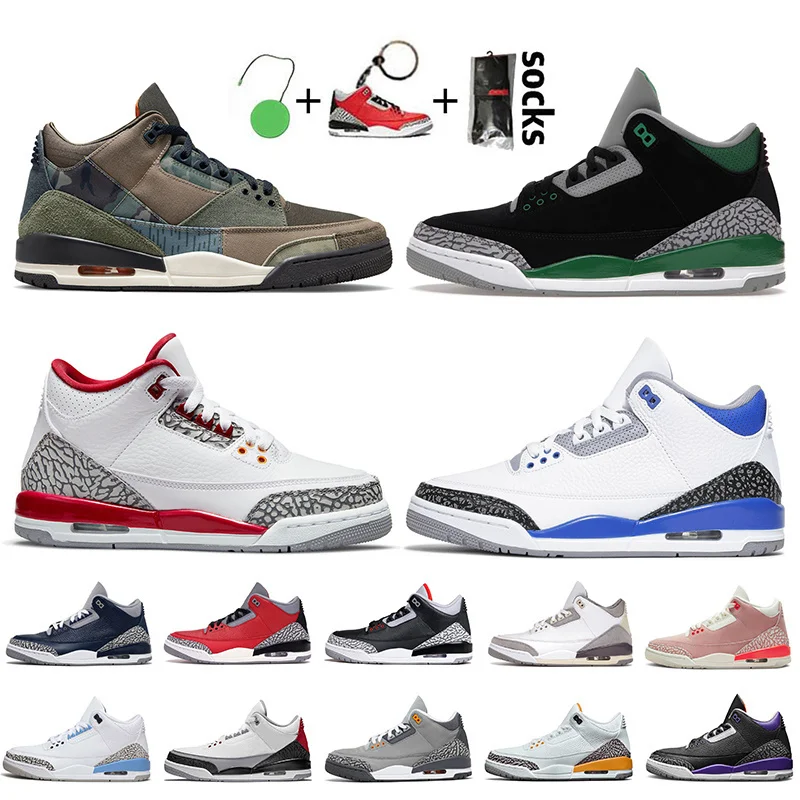 

2022 Patchwork Camo Mens 3 Basketball Shoes Cardinal Red UNC Green Racer Blue Georgetown White Black Cement 3s Fragment Sports