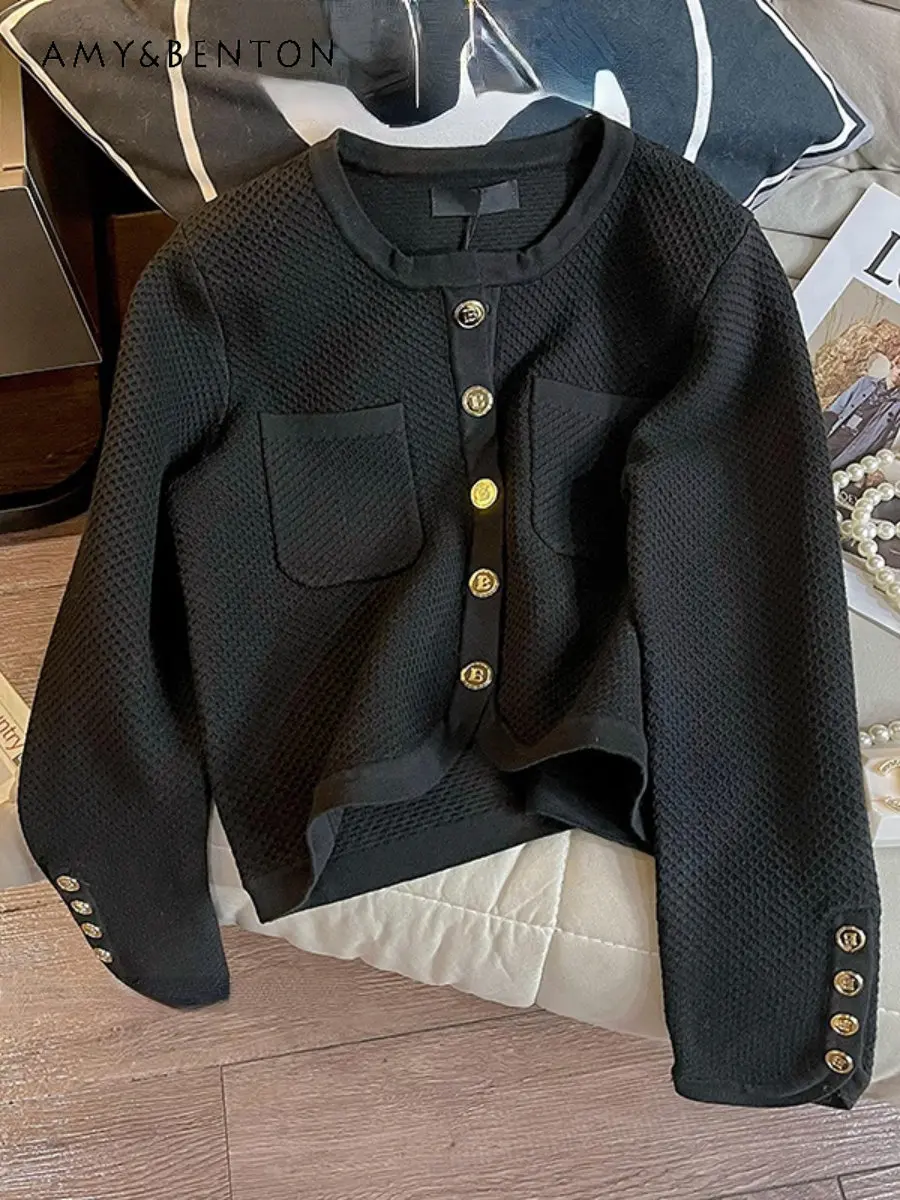 

Женский трикотажный кардиган во французском стиле, облегающий черный укороченный свитер, пальто на осень и зиму