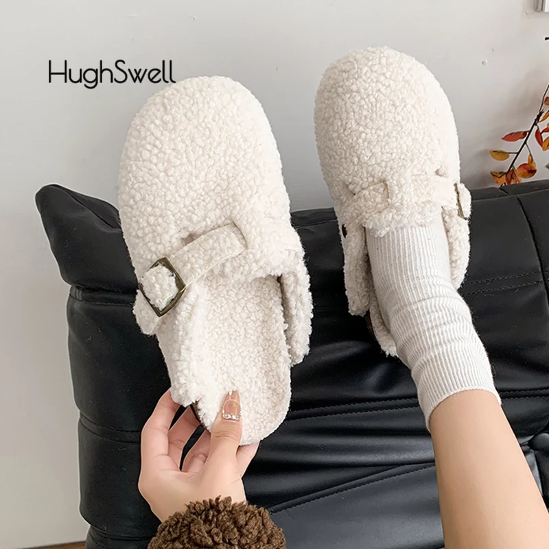 Уютные женские зимние теплые шлепанцы из овечьей шерсти с закрытым носком