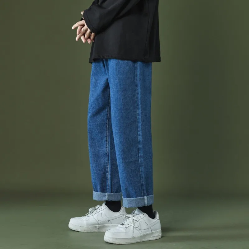2022 Autumn and Winter New Casual Jeans Men Loose Straight Wide Leg Pants Fashion Trousers Boutique Clothing Simple Style