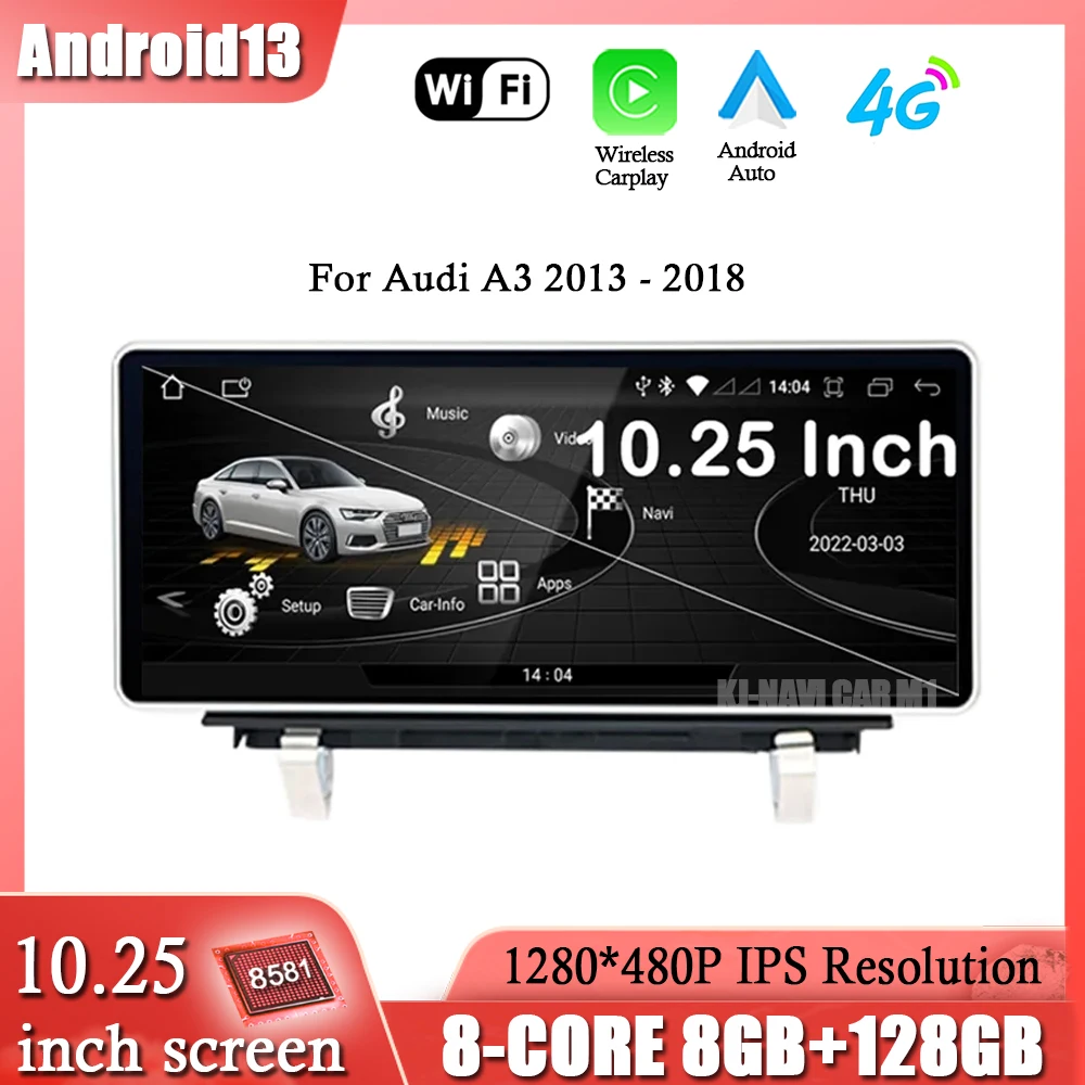 

For Audi A3 2013 - 2018 Android 12 Car Intelligent System Carplay Multimedia Radio Stereo GPS Navigation BT 4G WIFI 10.25"