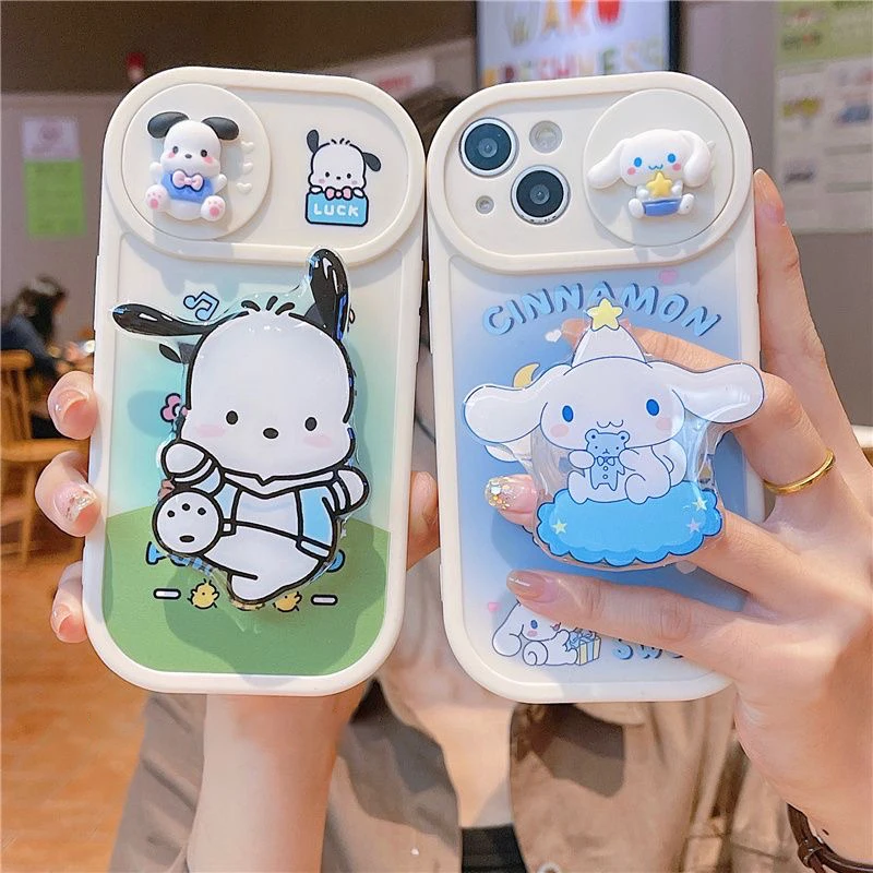 

Cartoon Sanrio Cinnamoroll Pochacco With Bracket Phone Case For iPhone 14 13 12 11 Pro Max XR XS MAX Anti-drop Soft Back Cover