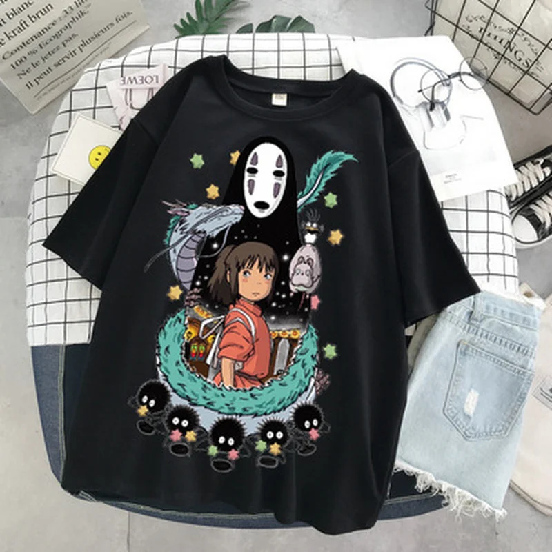 Camiseta de Anime de Spirited Away para mujer, remera con estampado Kawaii, camiseta Harajuku FashinoTshirt blanca sencilla, camisetas de Anime para mujer
