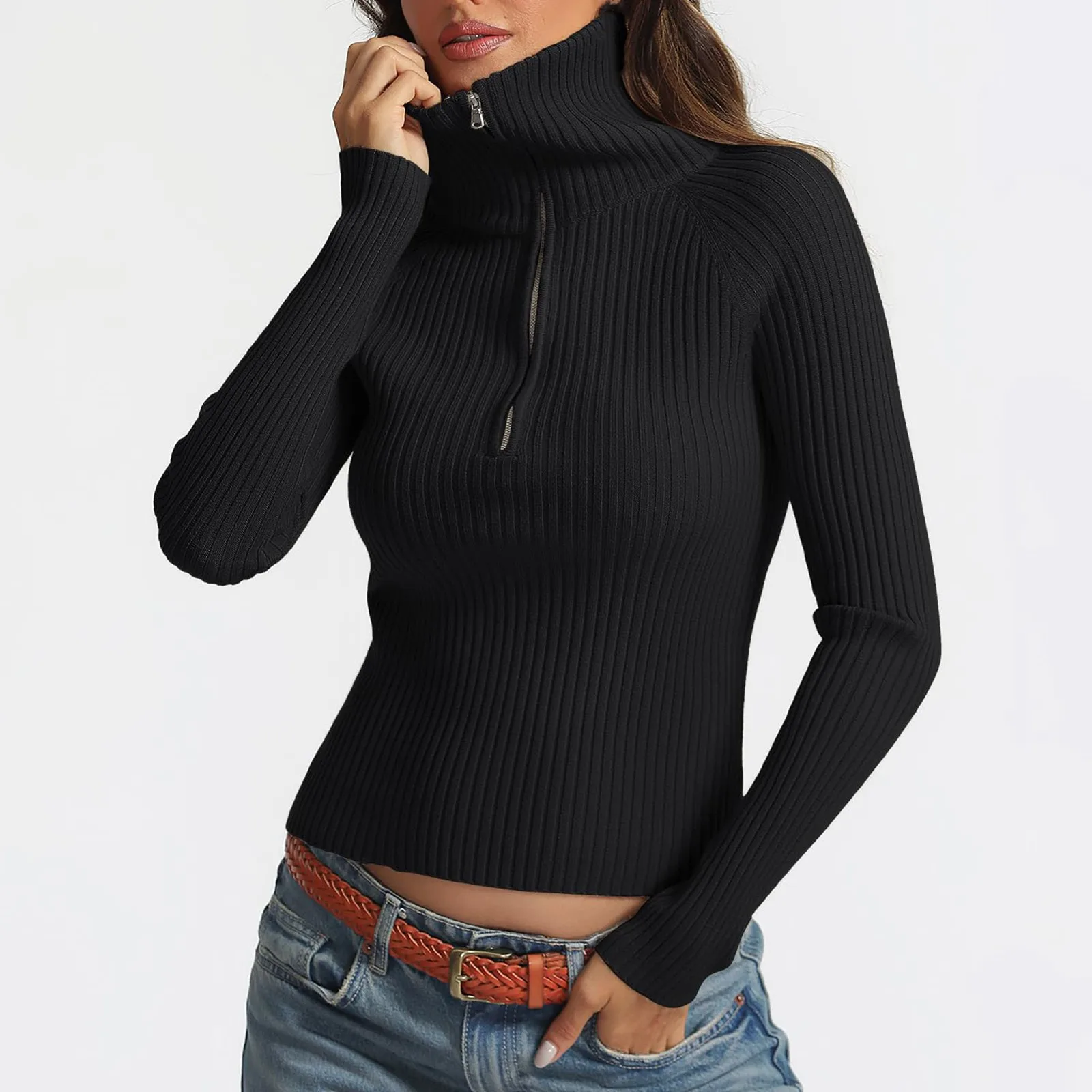 Осень-зима однотонные облегающие пуловеры повседневные свитера с длинными