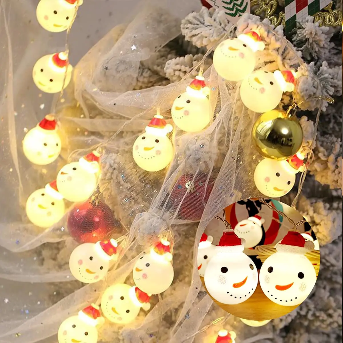 Рождественский снеговик гирлянда светодиодные рождественские огни на