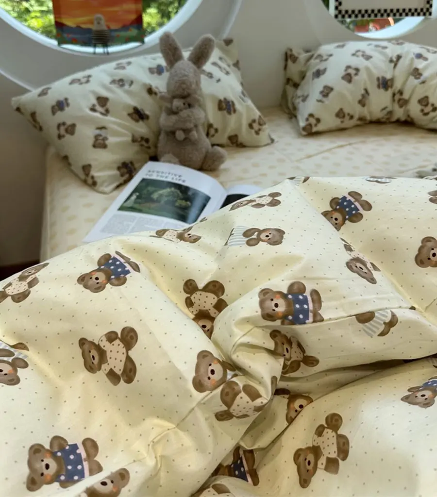 Комплект постельного белья в горошек с симпатичным медведем 1 2 5 8 двухспальная