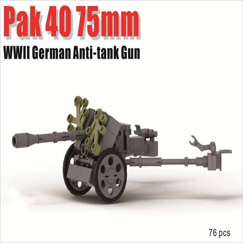 

Конструктор немецкий Pak40 времен Второй мировой войны, анти-танк, пистолет, военное оружие, модель, фигурки, аксессуары, креативная сборка Moc, ...