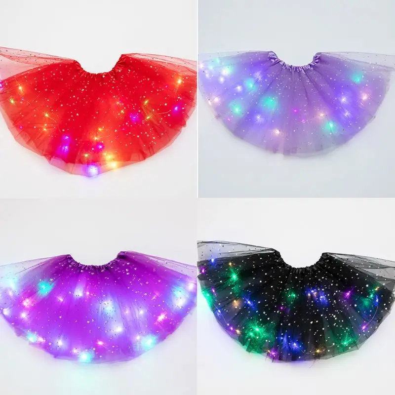 

Baby Girls Light Up LED Skirt Kids Fancy Party Costume Ballet Dance Glitter Star Sequins Layered Short Tulle Drop Shipping