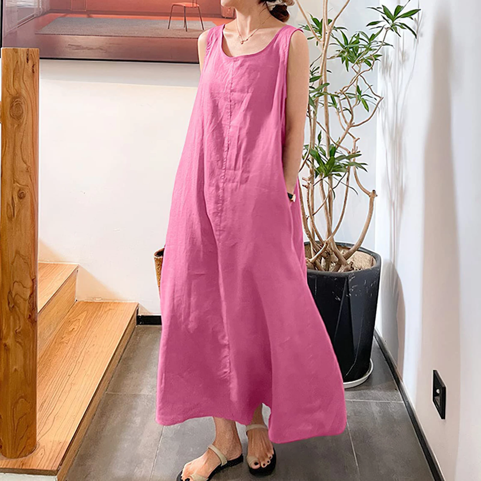 Summer Cotton Linen Dress Women Maxi Dress Round Neck Long Tanks Loose Dress Bohemian Plus Size Beach Boho Dress Vestidos 2023 2 Summer Cotton Linen Dress Women Maxi Dress Round Neck Long Tanks Loose Dress Bohemian Plus Size Beach Boho Dress Vestidos 2023 2