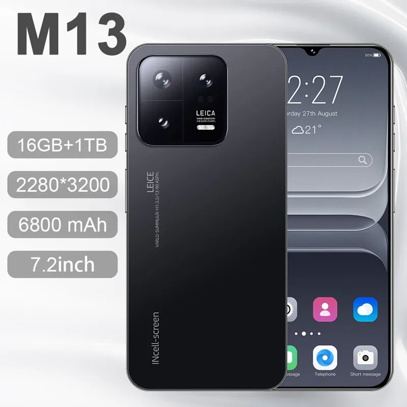 

M13 Smartphone Original 7.2 inch 16G+1T 48MP+72MP Android Mobile Phones Unlocked Celular 6800mAh 4G/5G Network Cellphone