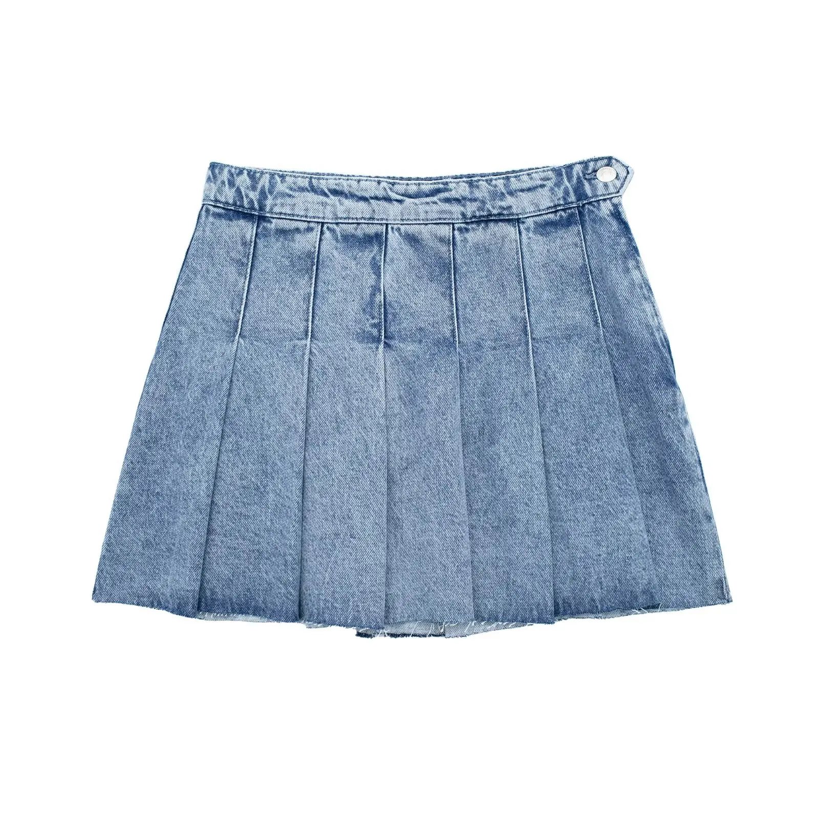 

Женская джинсовая мини-юбка, винтажная юбка из денима с широкими складками, высокой талией и боковой молнией, 2023