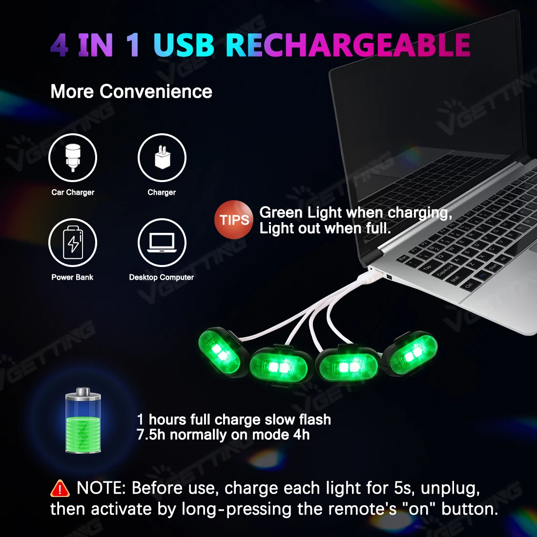 4 шт., мини-дрон, стробоскоп, 8 цветов, USB зарядка, светодиодный беспроводной сигнальный светильник, сигнальная лампа предотвращения столкновений для мотоцикла, грузовика, велосипеда (art.: 3920cf11de2df) - 3920cf11de2df