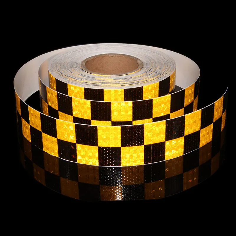 

50M Yellow Black Grid Bicycle Reflective Tape Stickers Outdoor Safety Tape Camping Cycle Light Luminous Warning Glow Night Decal