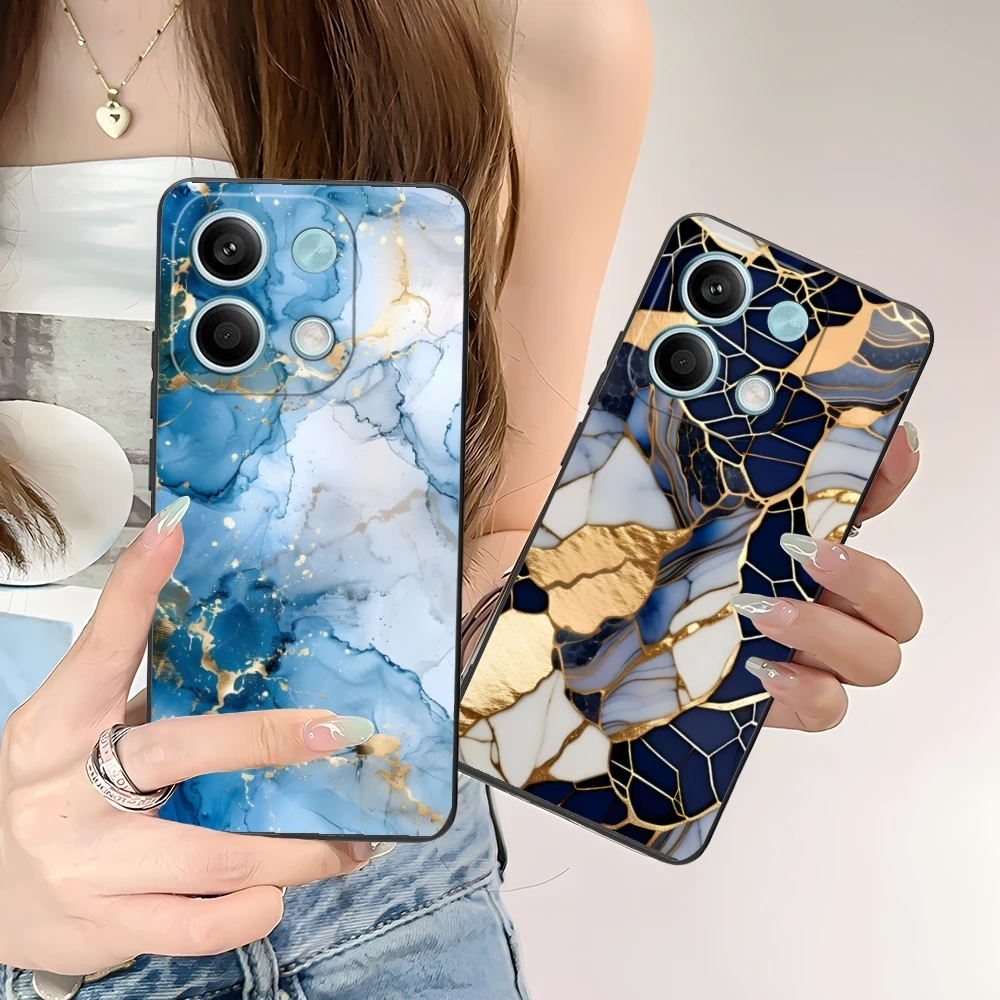 Luxury Golden Stone Mobile Cell Phone Case for Xiaomi POCO M6 M5 M4 M3 X6 X5 X4 X3 F6 F5 F4 F3 F2 C40 Pro GT 5G Black Cover