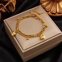 xiyanike heart shape pendant women bracelet stainless steel gold color rust proof womens bracelets high quality girls jewelry