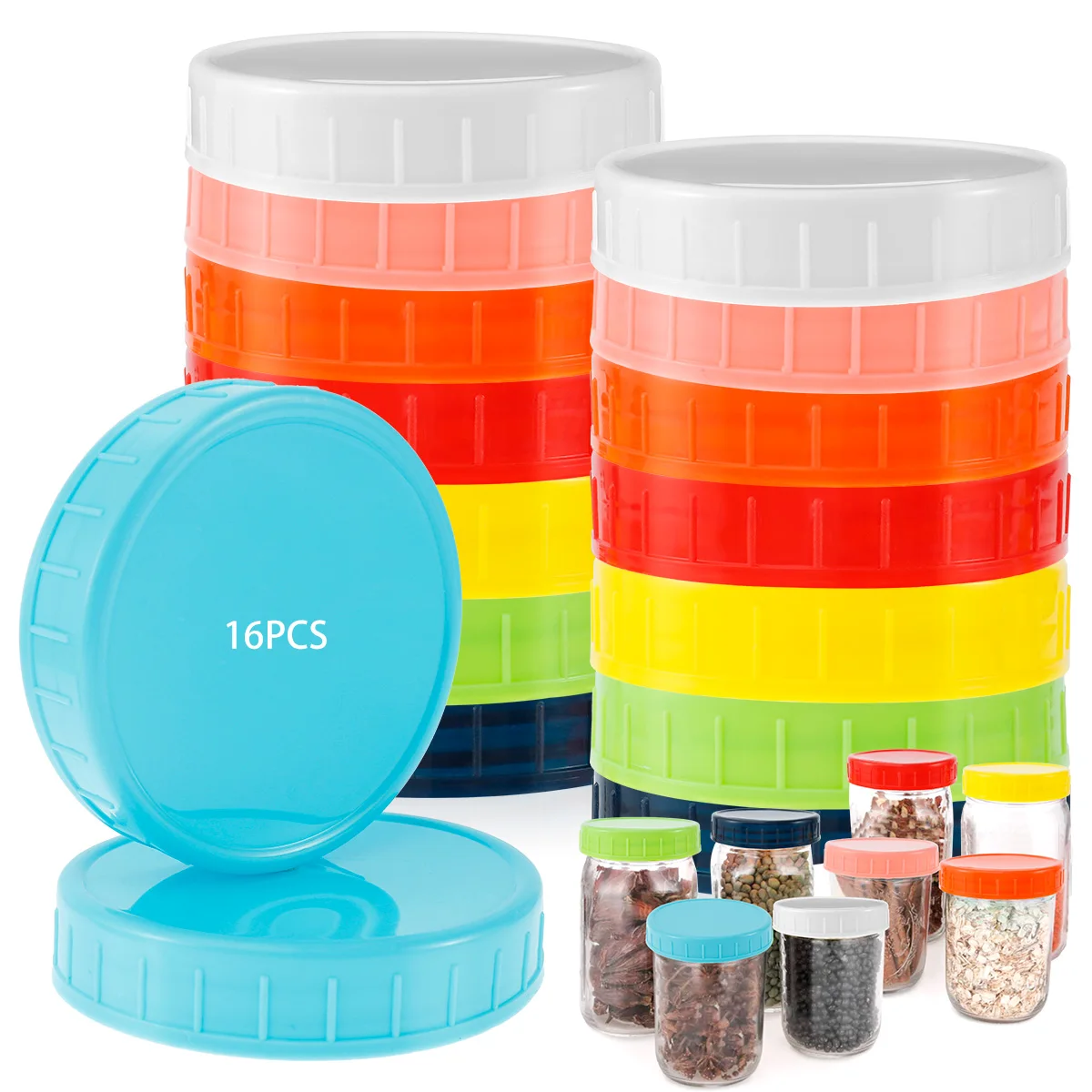 

16 pcs 70/86mm Storage Cap Cover Mason Jar Lids Leak Proof Seal Silicone O Ring Plastic Screw Lid For Wide Mouth Mug Cannings