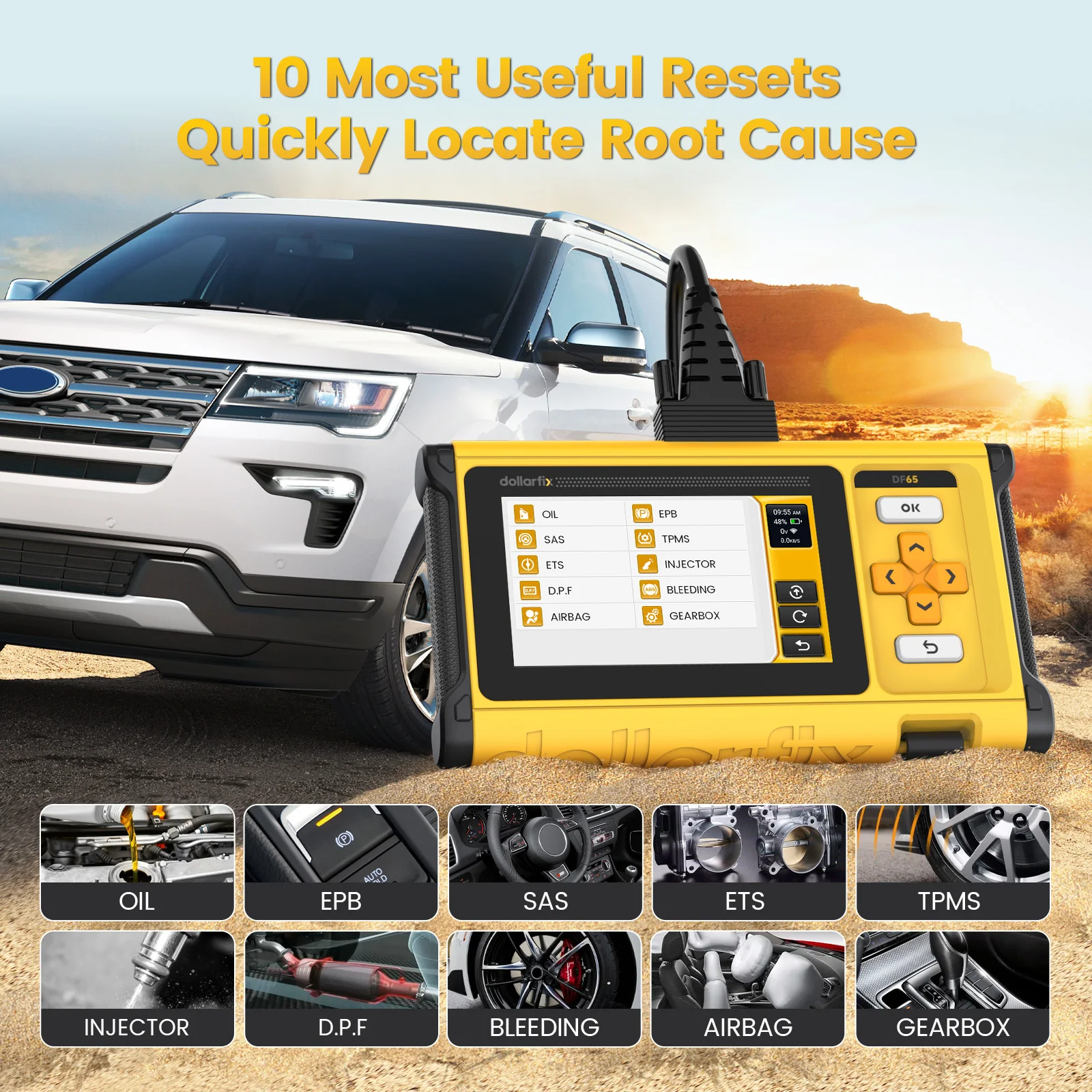 Dollarfix DF65 OBD2 Автомобильный диагностический сканер 4-система ABS SRS TCM двигатель 10