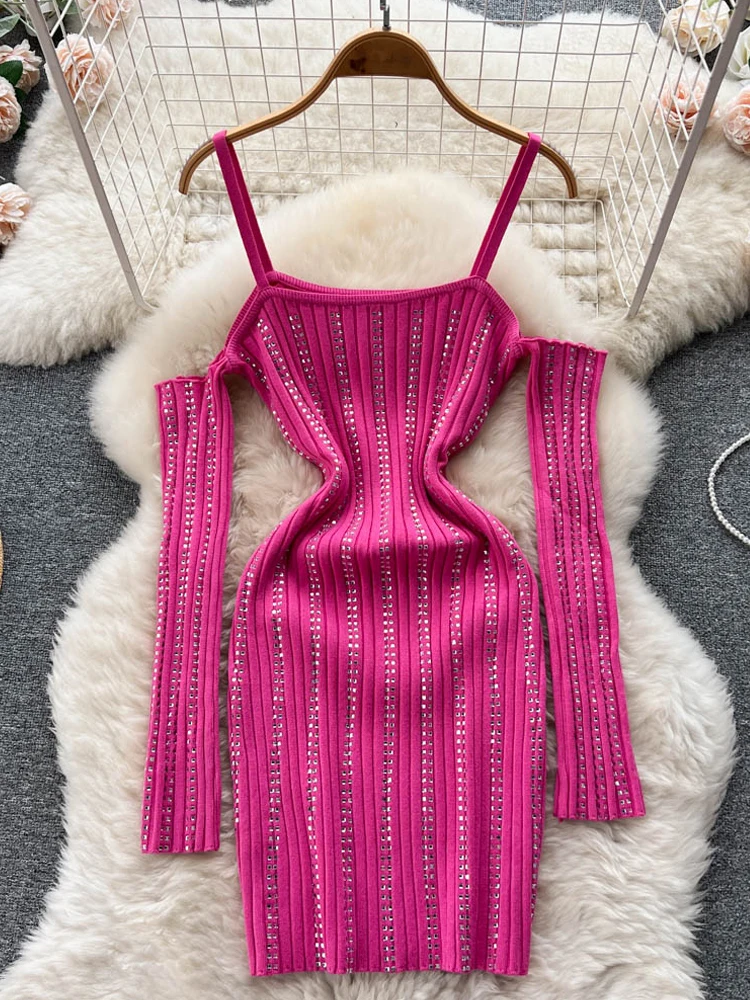 

YuooMuoo модное горячее трикотажное платье в стиле Ins сексуальное с открытыми плечами облегающее мини-платье для фитнеса корейское вечернее пл...