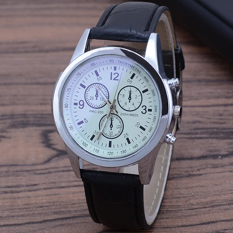 Fashion men's watch Leather strap Quartz wrist Business watch simple and stylish dress watch blue glass men's watch enlarge