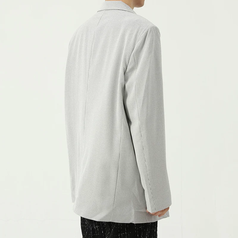 Мужской двубортный блейзер в клетку белый или черный пиджак Корейском стиле