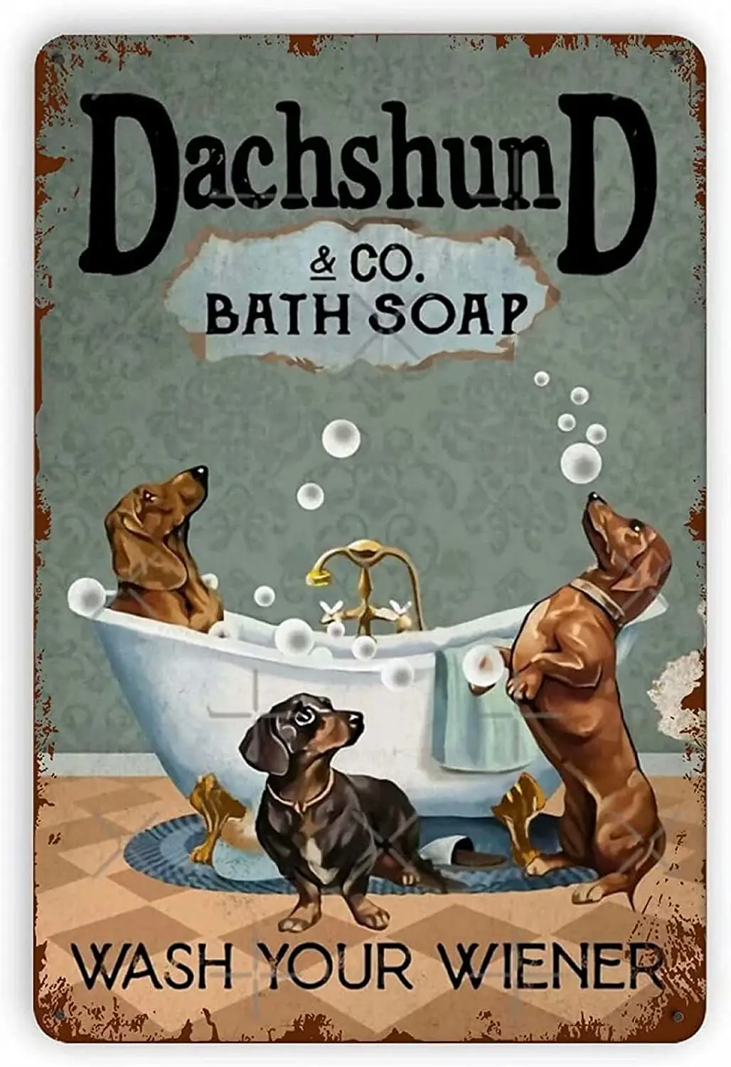 

Decor Vintage Metal Tin Sign Dachshund Bath Soap Poster Sign for Home Kitchen Cafe Farmhouse Wall Decor
