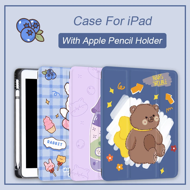 Чехол для iPad Mini 6 Pro 11 12,9 Air 4 5 10,2 8th 9th 5th 6th Generation Air 3 10,5, милый мультяшный чехол с держателем для карандашей, чехол s