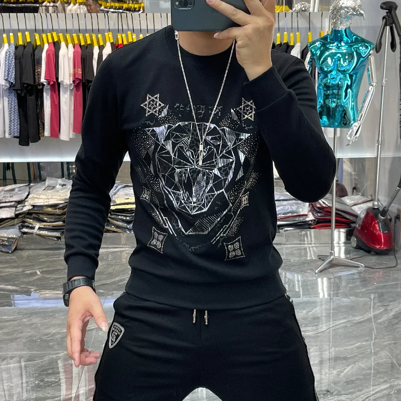 

European High-end Spring and Autumn New Tiger Head Men's Sweater Men's Fashion Brand Quality Slim Men's Round Long-sleeved Top