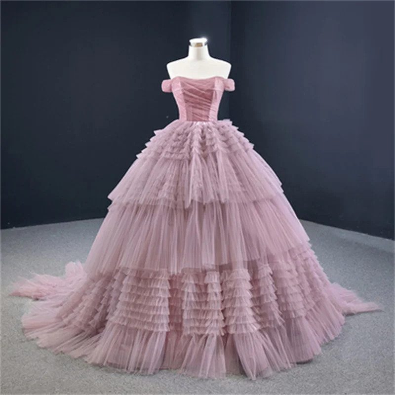 

Пышные бальные платья Quinceanera, бальное платье с открытыми плечами, тюлевые многоярусные мексиканские милые платья 16 лет 15 лет