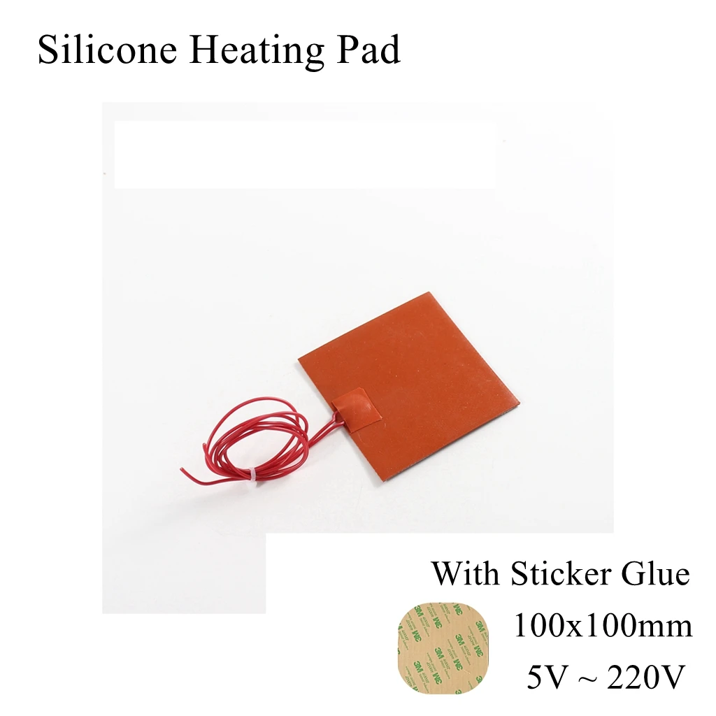 

100x100mm 12V 24V 110V 220V Silicone Rubber Heating Pad Square Heater Band Mat Plate Waterproof 3D Printer Glue Sticker Adhesive