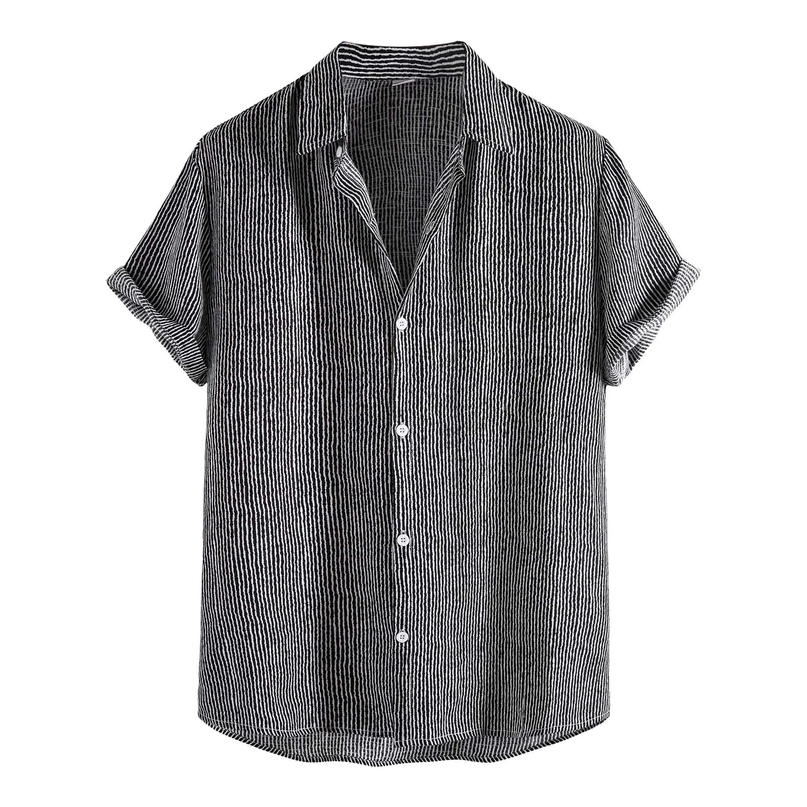 

In Stock Men Spring Summer Printed Turndown Collar Casual Short Sleeve Shirt Daily Style Comfy High Quality Blouse Fast Shipping