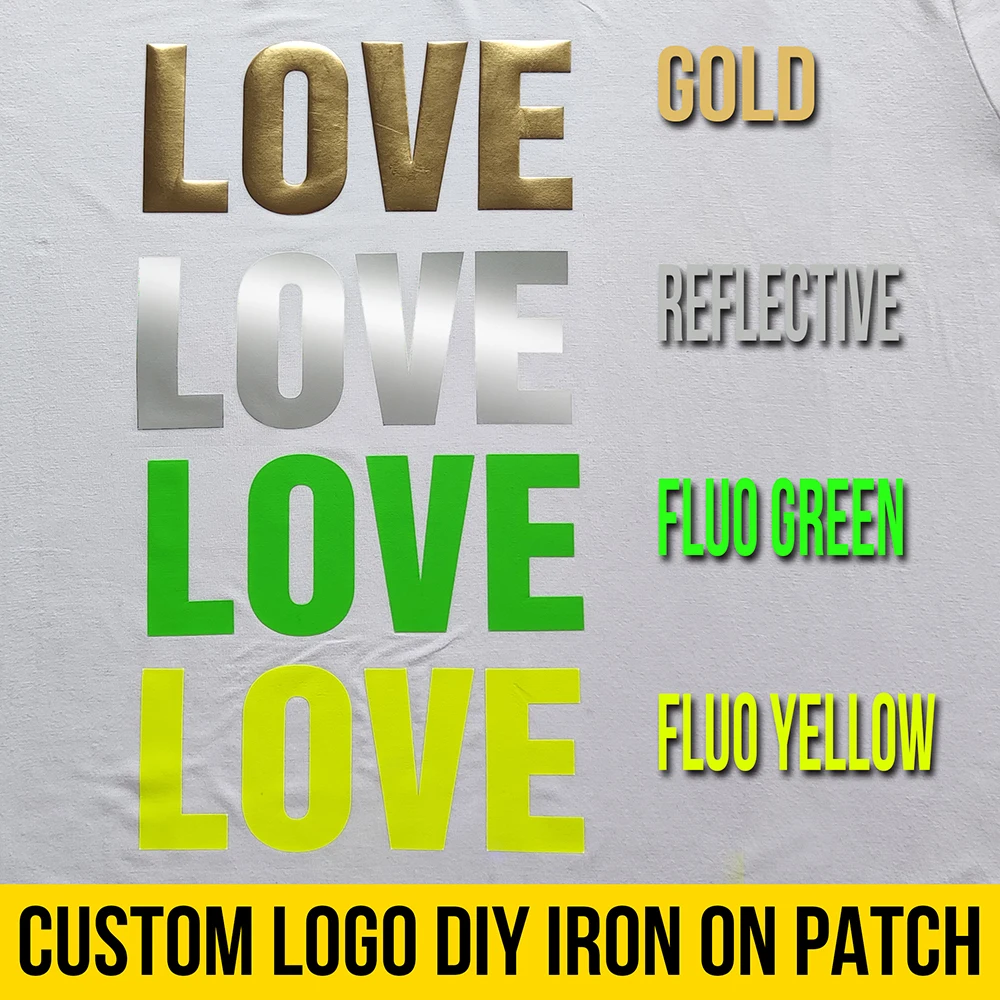 DIY Heat Transfer Iron On Stickers For Clothes And Leather Iron-on Patch Gold Reflective Silver Fluorescent Green Fluo Yellow