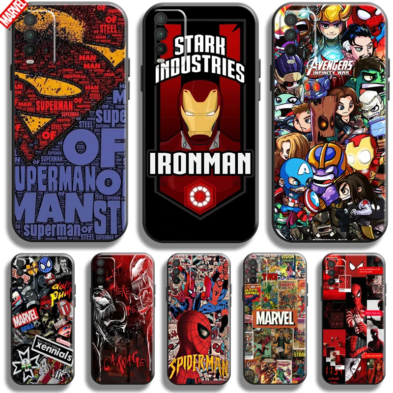 

Marvel Avengers Logo For Xiaomi Redmi 9T Phone Case Redmi 9T Black Liquid Silicon Silicone Cover Carcasa