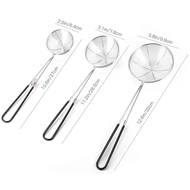 3-Piece Set of Round Hot Pot Strainer-Stainless Steel Asian Shabu-Shabu-Shabu Spider Skimming Spoon Mesh