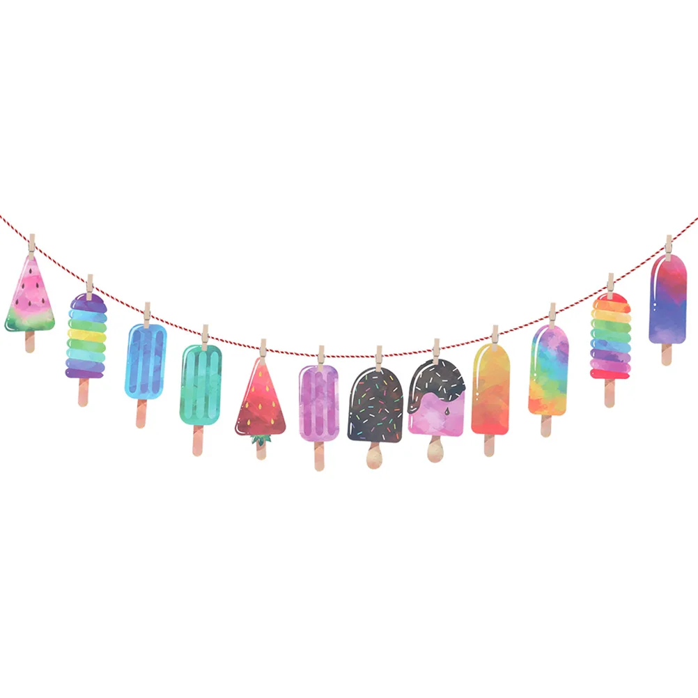 

Pull Flag Party Hanging Banner Baby Bunting Garden Decor Ice Cream Signs Streamer Pendant Popsicle Paper Summe