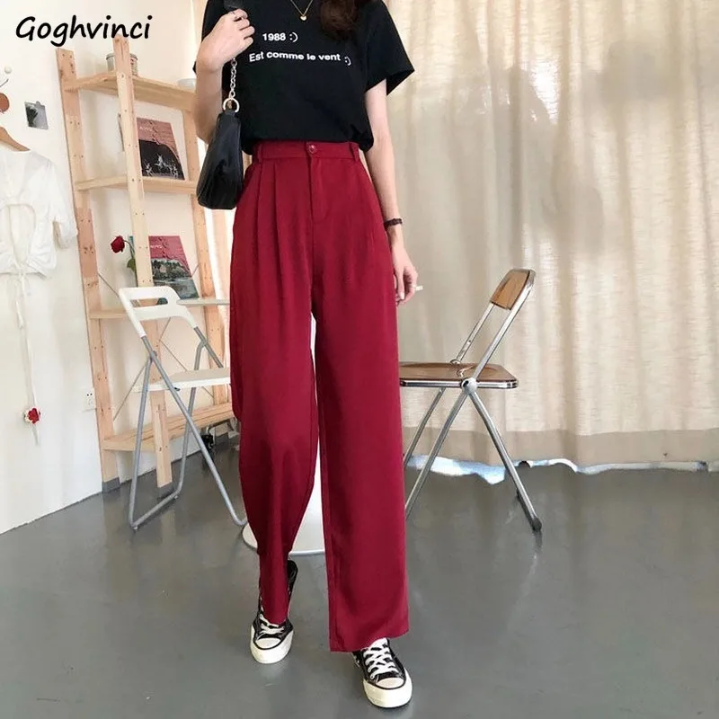 

Women Casual Pants 4XL Full Length Solid High Waist Pocket Zipper Straight Soft Korean Style All-match Trendy Female Mature Ins