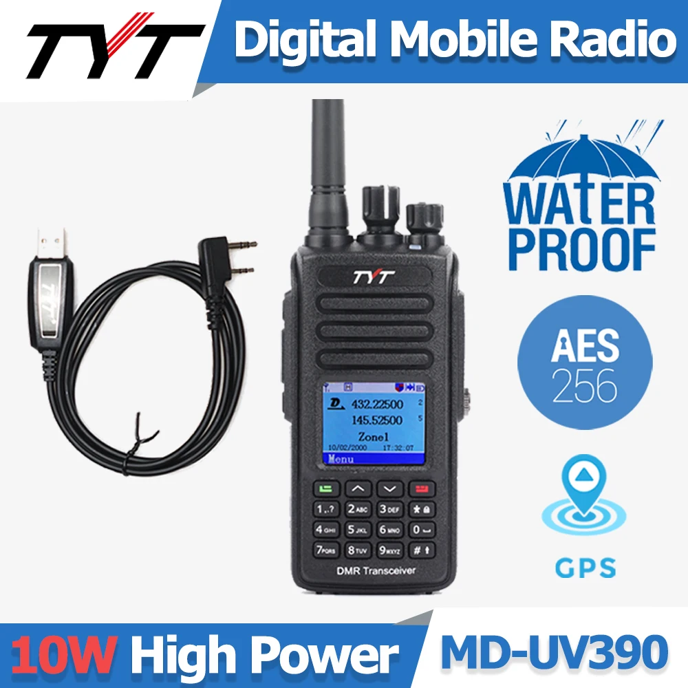 TYT MD-UV390 5/10 Вт IP67Водонепроницаемый UHF VHF двухдиапазонный 3000CH DMR шифрование GPS