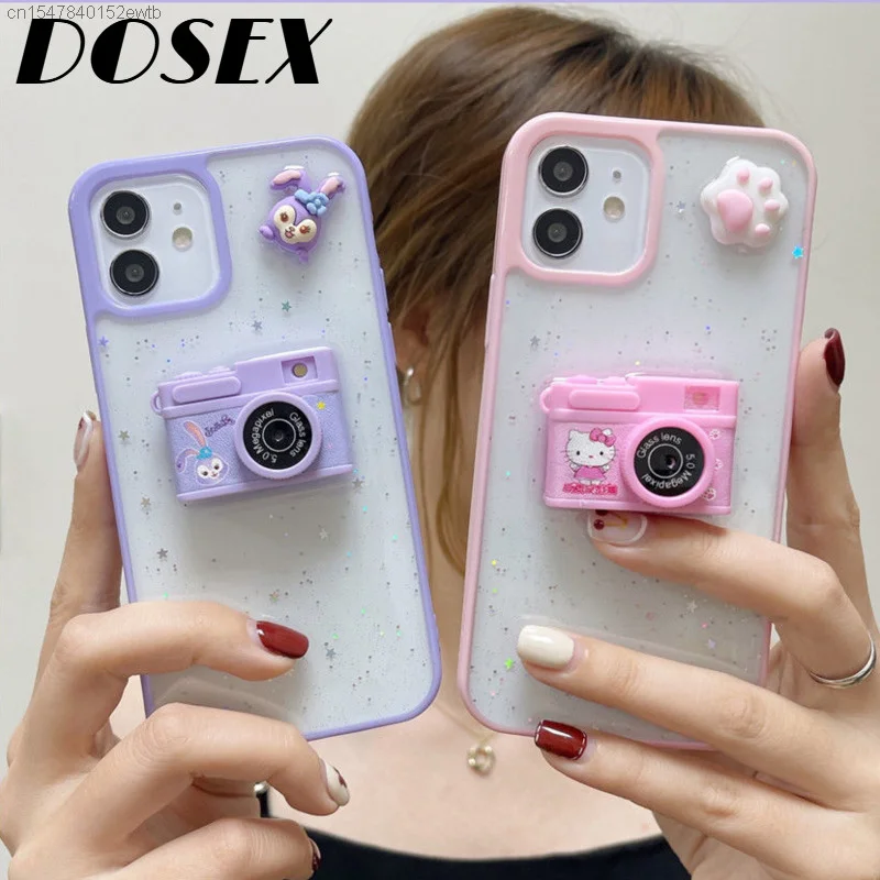 

Creative 3D Luminous Camera StellaLou Case Iphone 11 12 Pro Max 8 7 Plus X Xr Xs Max Case Cartoon Hello Kitty Clear Silicone Y2k