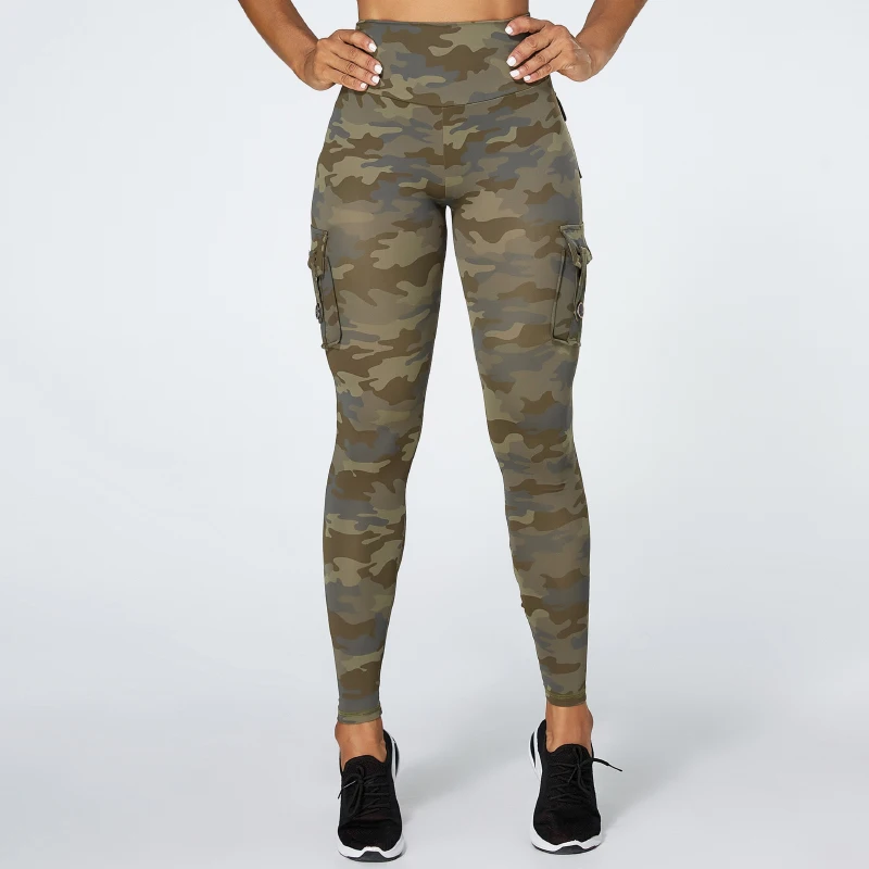 Sexy Peach Buttock Leggings Fitness Comprehensive Training Women Sports Pants Camouflage With Pocke Folds Tights Clothe Trousers