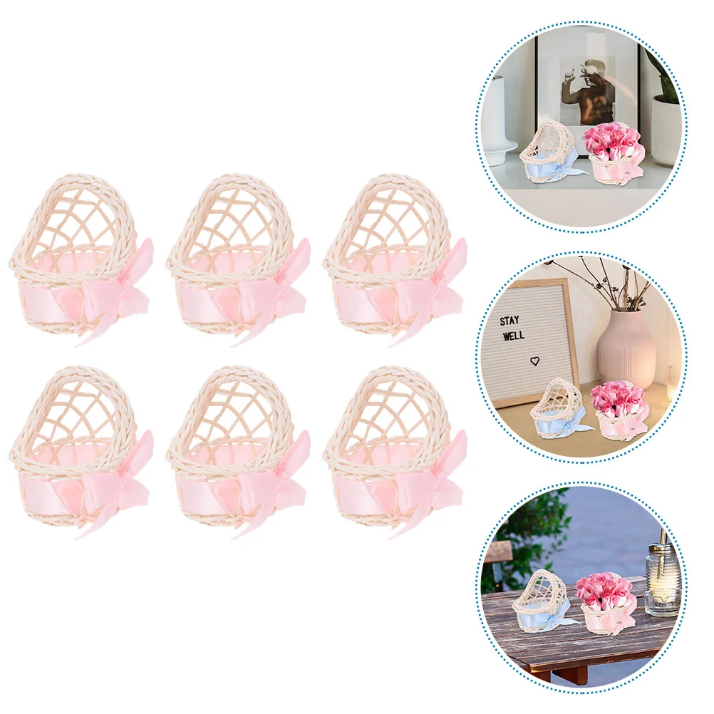 

6pcs House Hand Woven Flower Basket Hand Woven Storage Basket Ornament House Decor