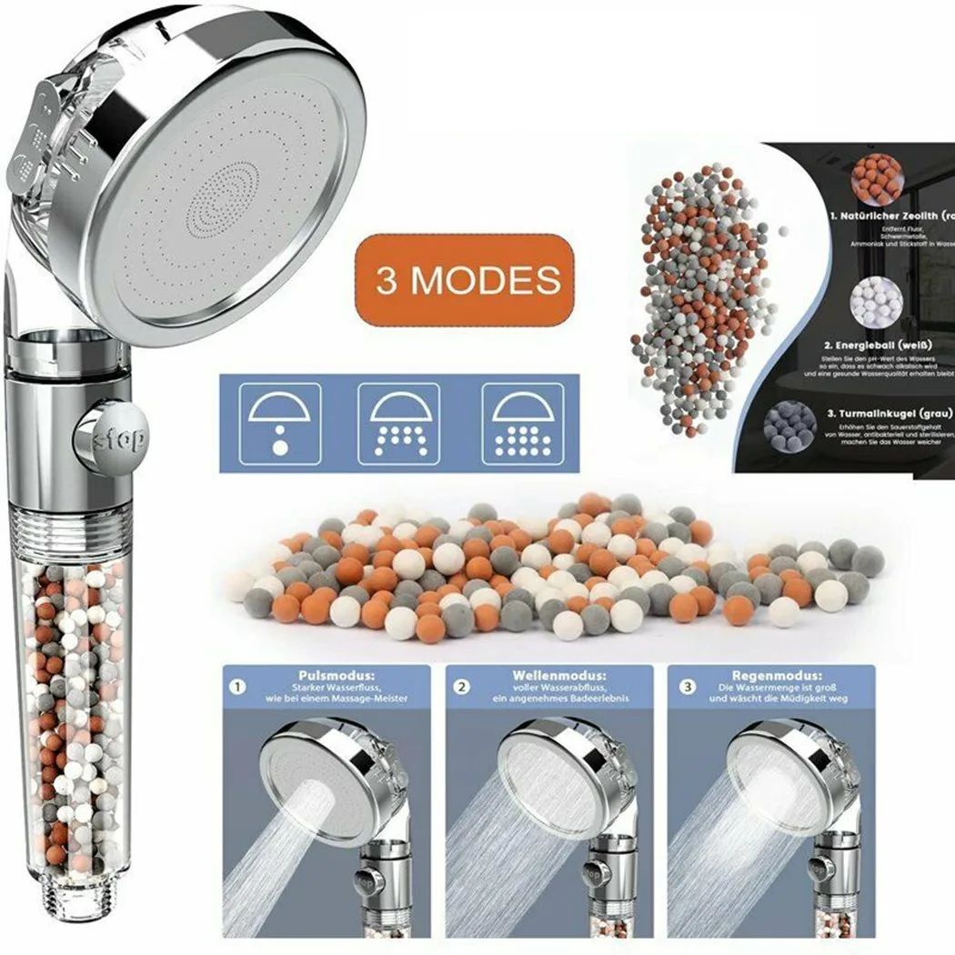 

Ion Supercharged Rain Shower Handheld Head Showery Universal Water Saving 3 Modes Shower With Filter Beads Shower Spray Filter