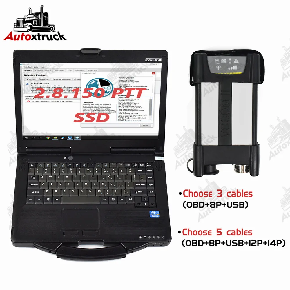 Для volvo VOCOM II грузовик экскаватор Диагностика VOCOM 2 88894000 поддерживает EUR6 FH/FM4 Премиум технологический инструмент с CF53 CF-53 ноутбук